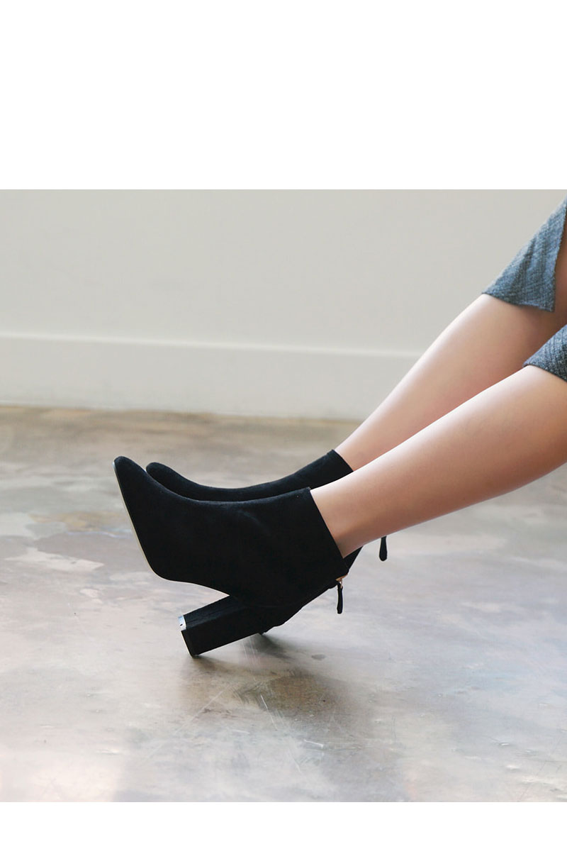 8cm Back Zipper Suede Angle Boots Basic Ankle Wome