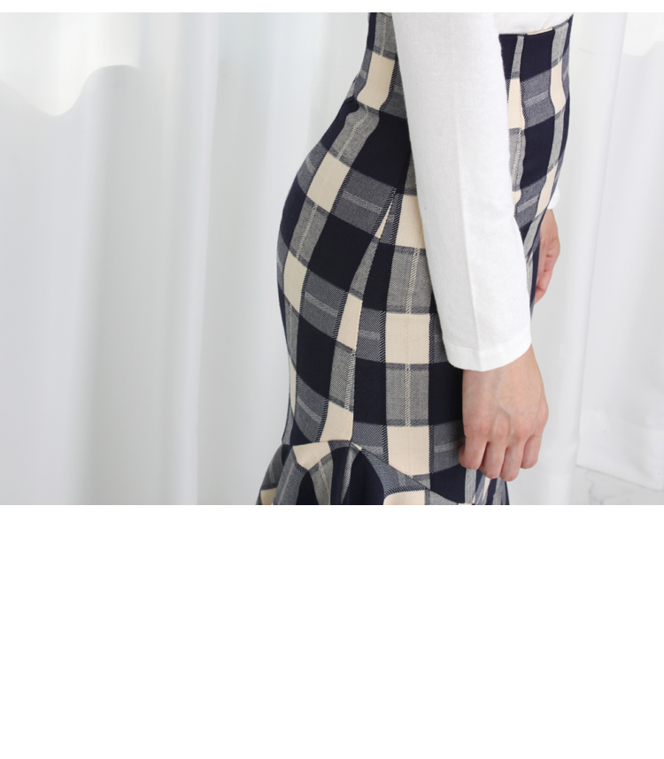 Check frill Kaikan Unisex Long skirt High waisted 