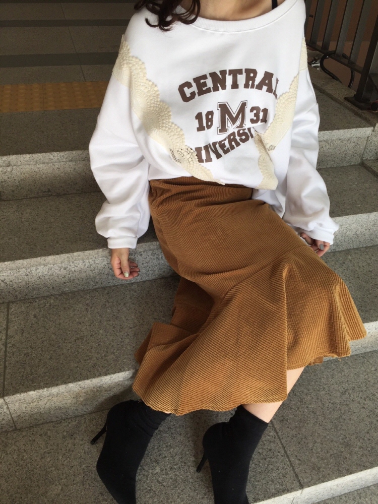 Corduroy Unbonded Flare Long Skirt Winter Mermaid 