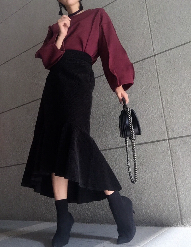 Corduroy Unbonded Flare Long Skirt Winter Mermaid 