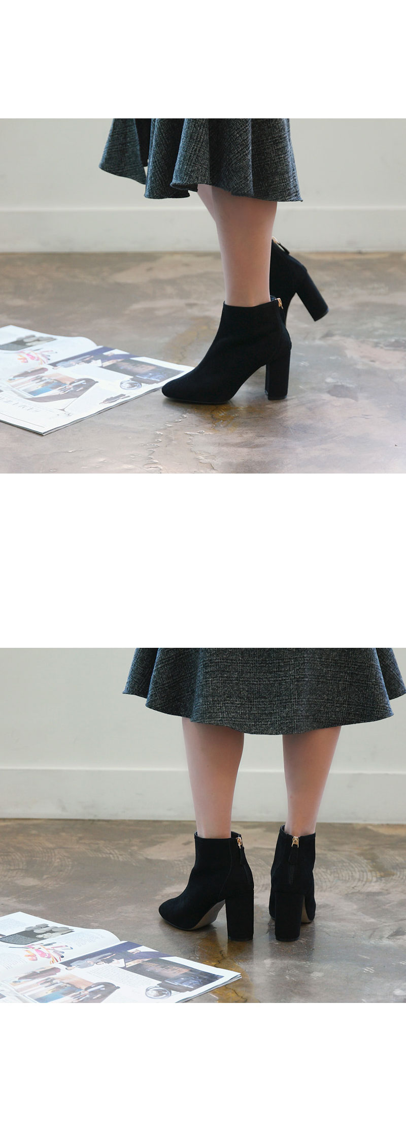 8cm Back Zipper Suede Angle Boots Basic Ankle Wome