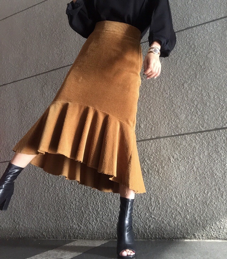 Corduroy Unbonded Flare Long Skirt Winter Mermaid 