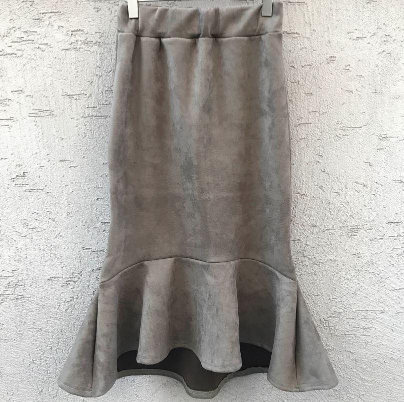 Suede frill Mommy bending long skirt 2color Brown 