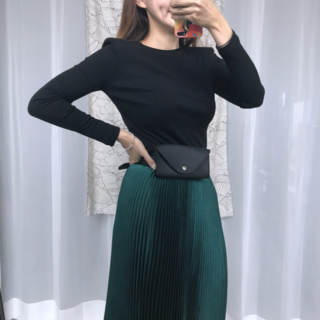 Gloss satin pleated long skirt 6colors Green skirt