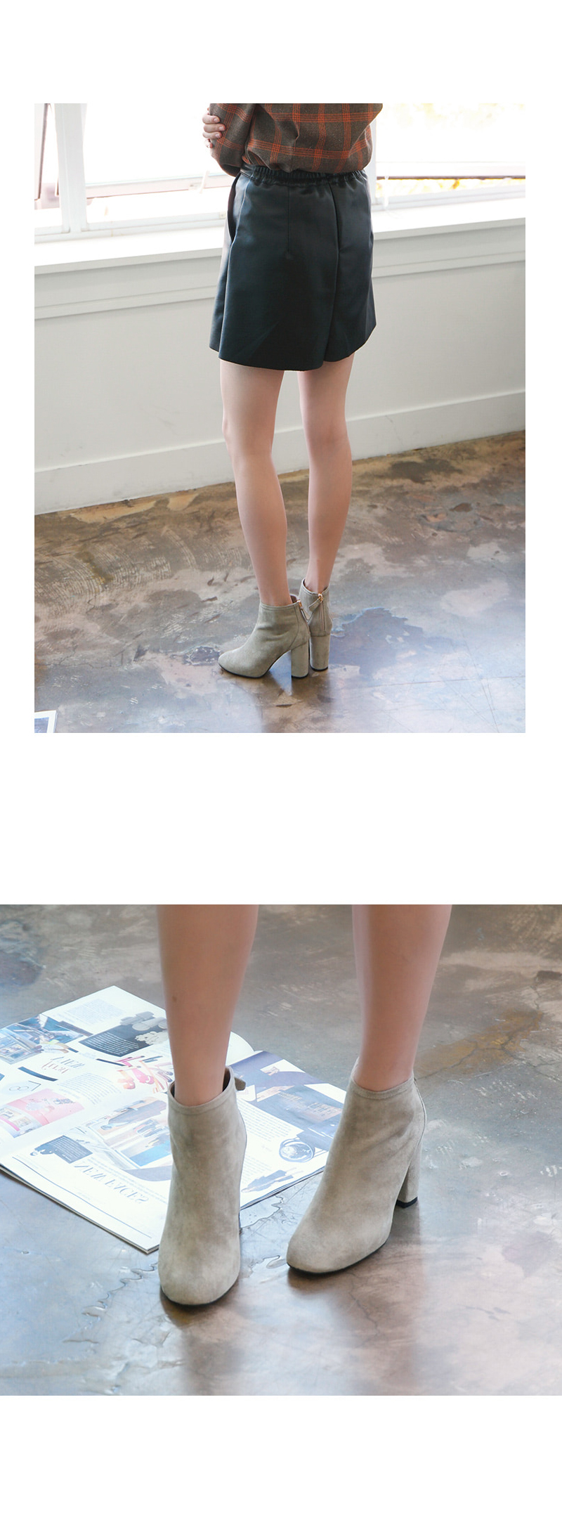 8cm Back Zipper Suede Angle Boots Basic Ankle Wome