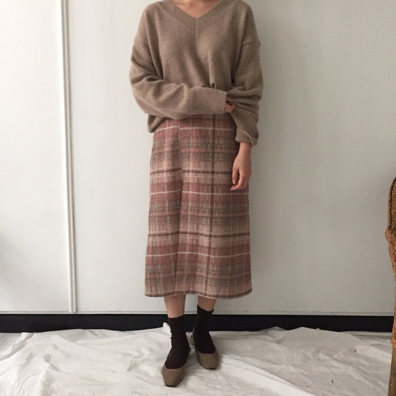 H Line Long Skirt - Pink Gray 2 colors Date Look O