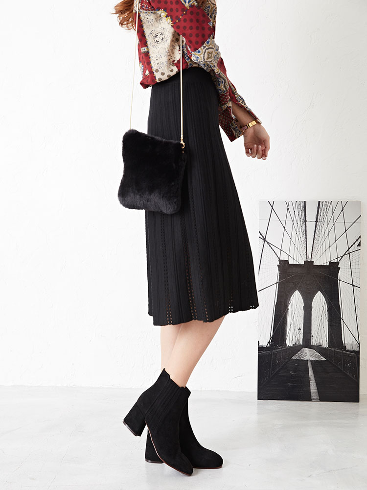 Punching Flare Knit Long Skirt Feminine Date Coord