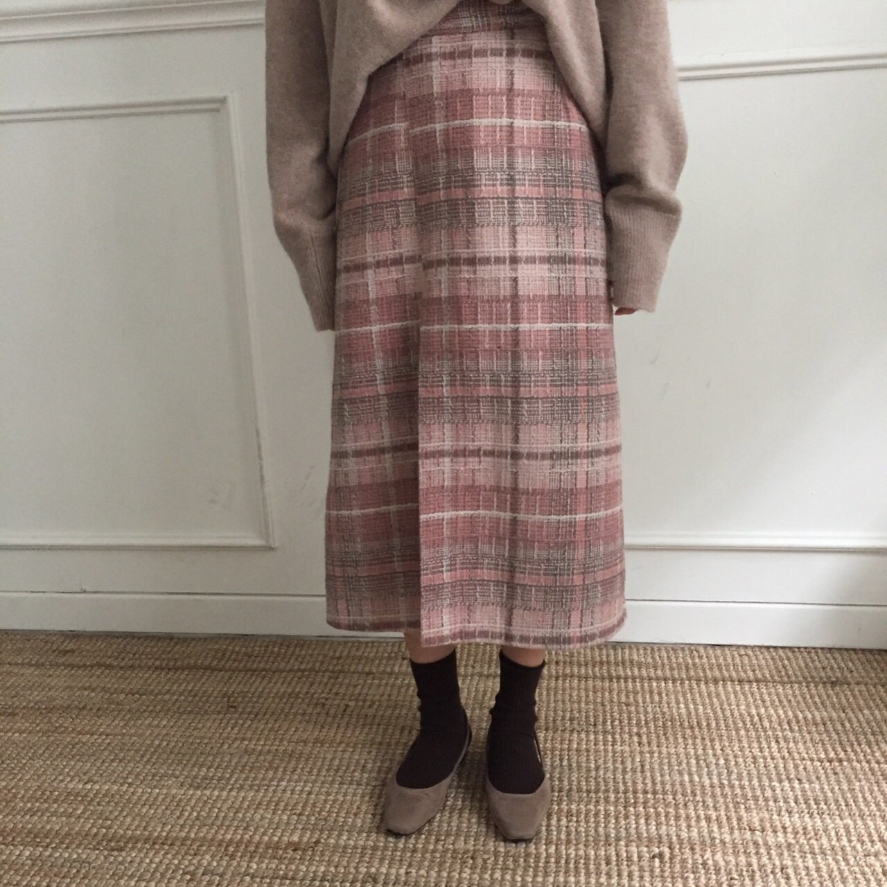 H Line Long Skirt - Pink Gray 2 colors Date Look O