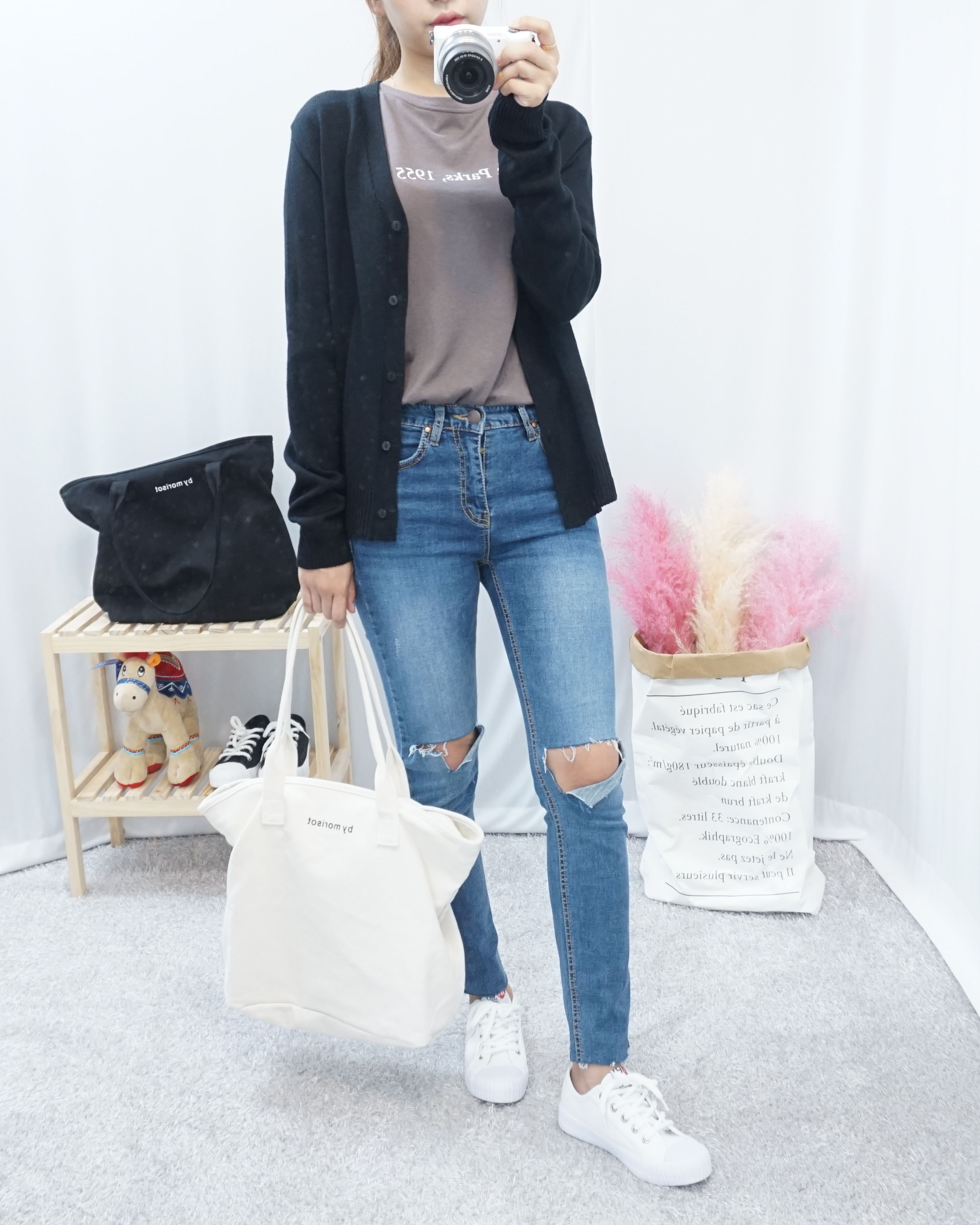 Daily Diary Round Zipper Canvas Eco Bag 2color Stu