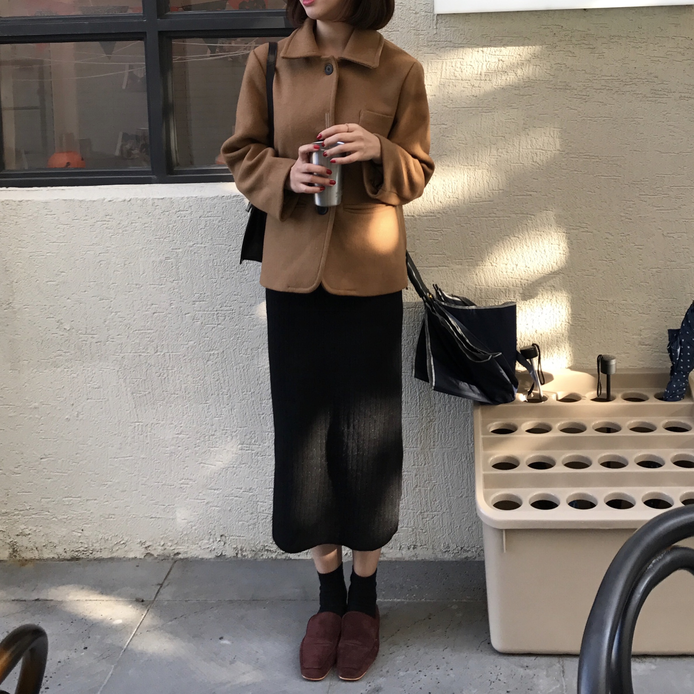 Basic Knit Skirt 2color Skirt Winter Black Long