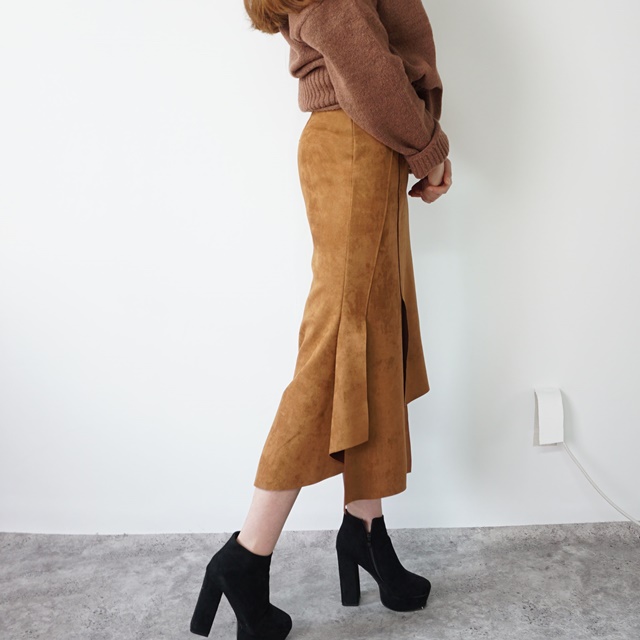 Mermaid a-line leather unverted suede brown colore