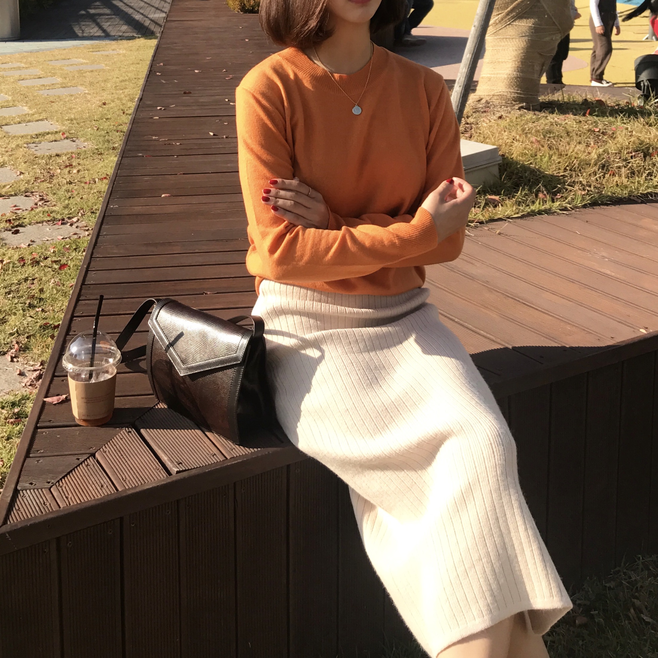 Basic Knit Skirt 2color Skirt Winter Black Long