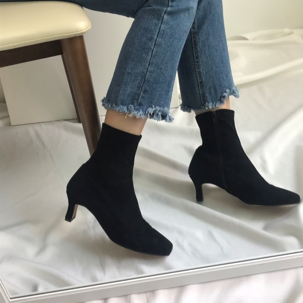 Suede Slim Square Round Middle-heel Women's Ang