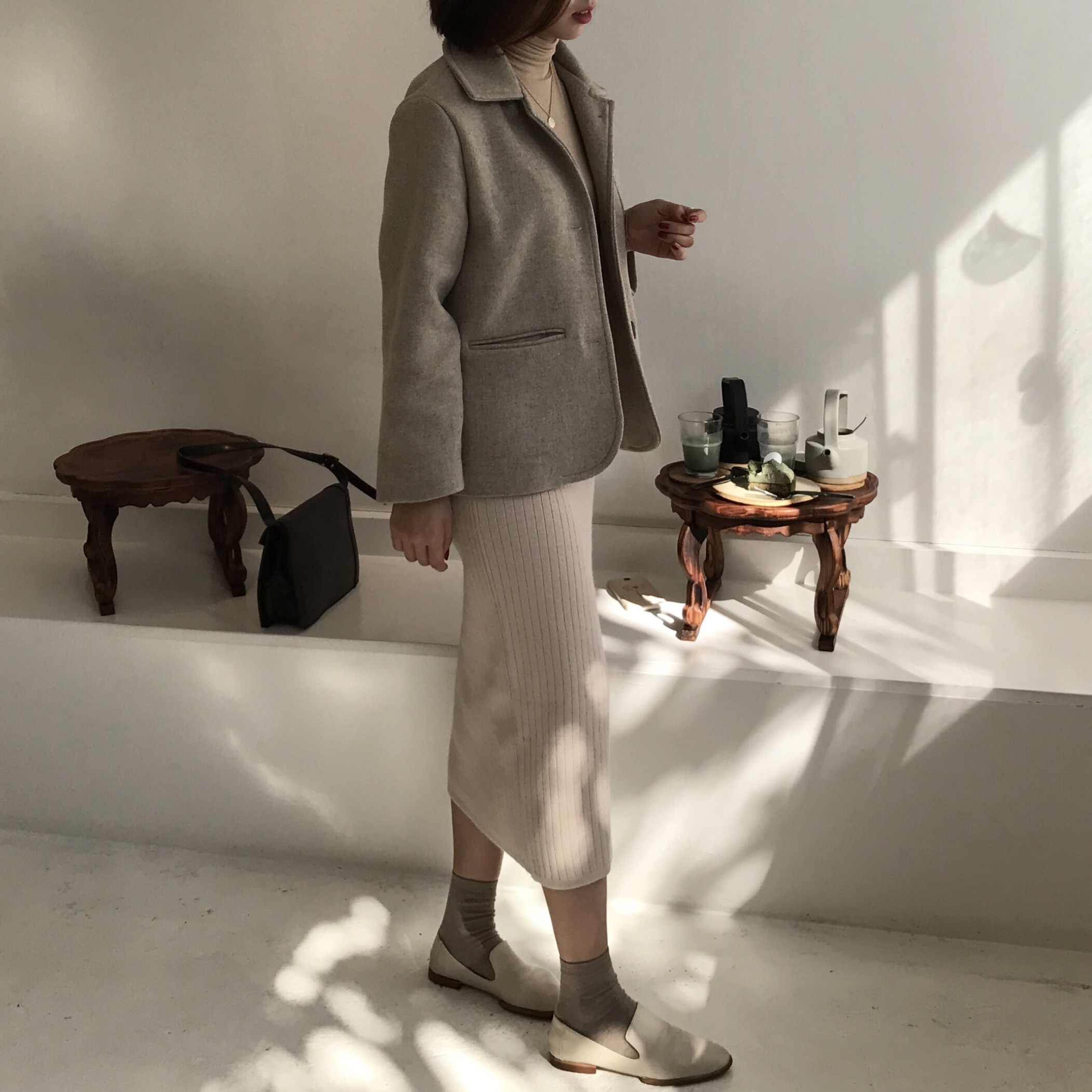 Basic Knit Skirt 2color Skirt Winter Black Long
