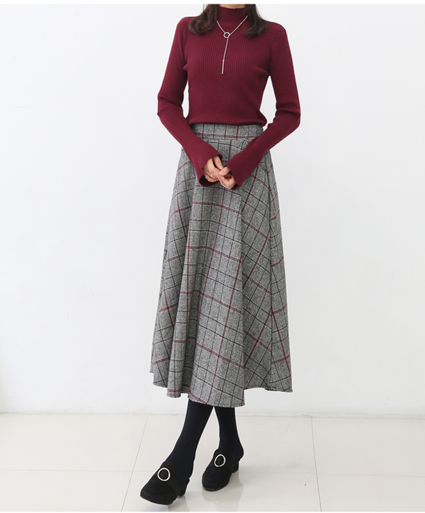 Long sleeved wool flare check A line Women's 30