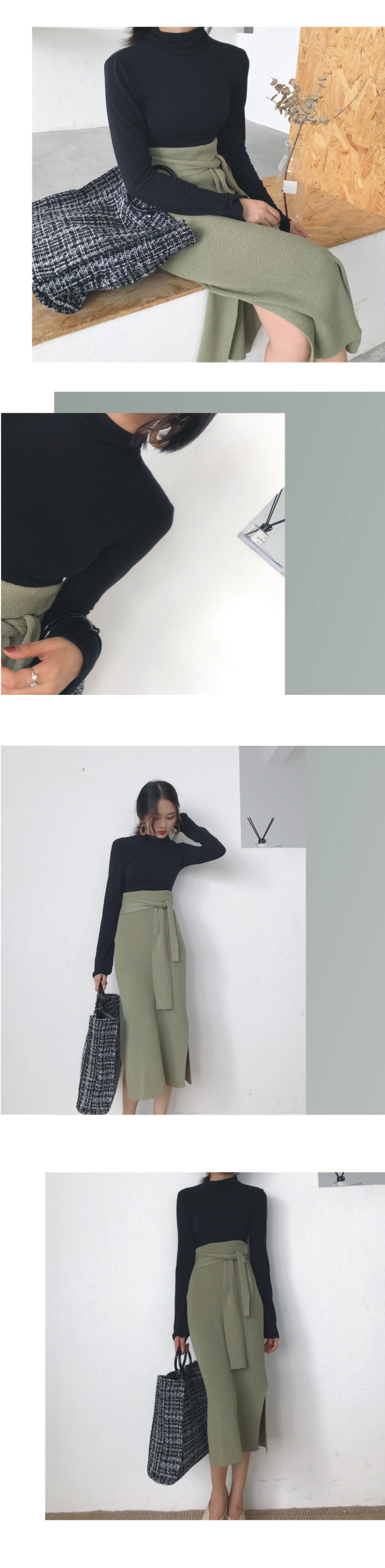 Slim H line Goliath knit winter long skirt slit lo