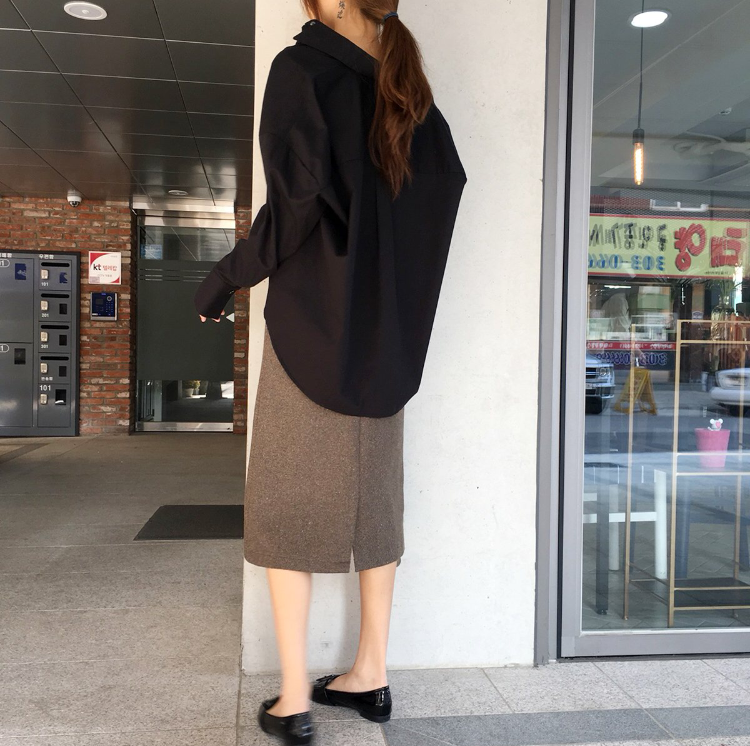 High waisted wool Bocashi pocket skirt 2color Wint
