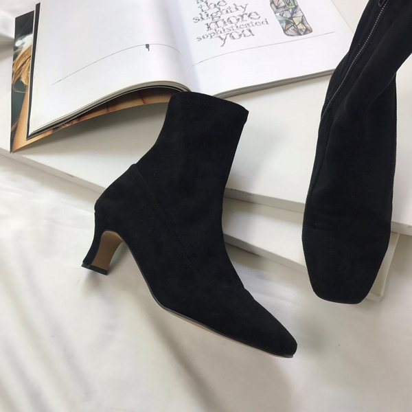 Suede Slim Square Round Middle-heel Women's Ang