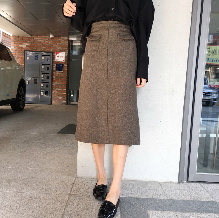 High waisted wool Bocashi pocket skirt 2color Wint