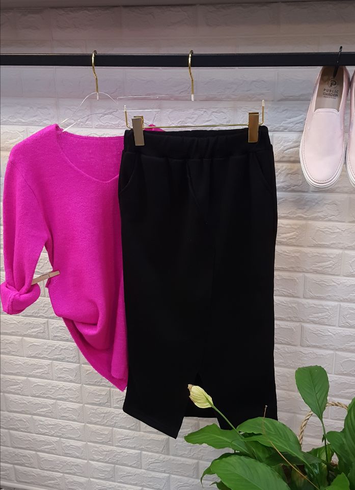 Brushed-dyed long skirt black o tody life-style ca