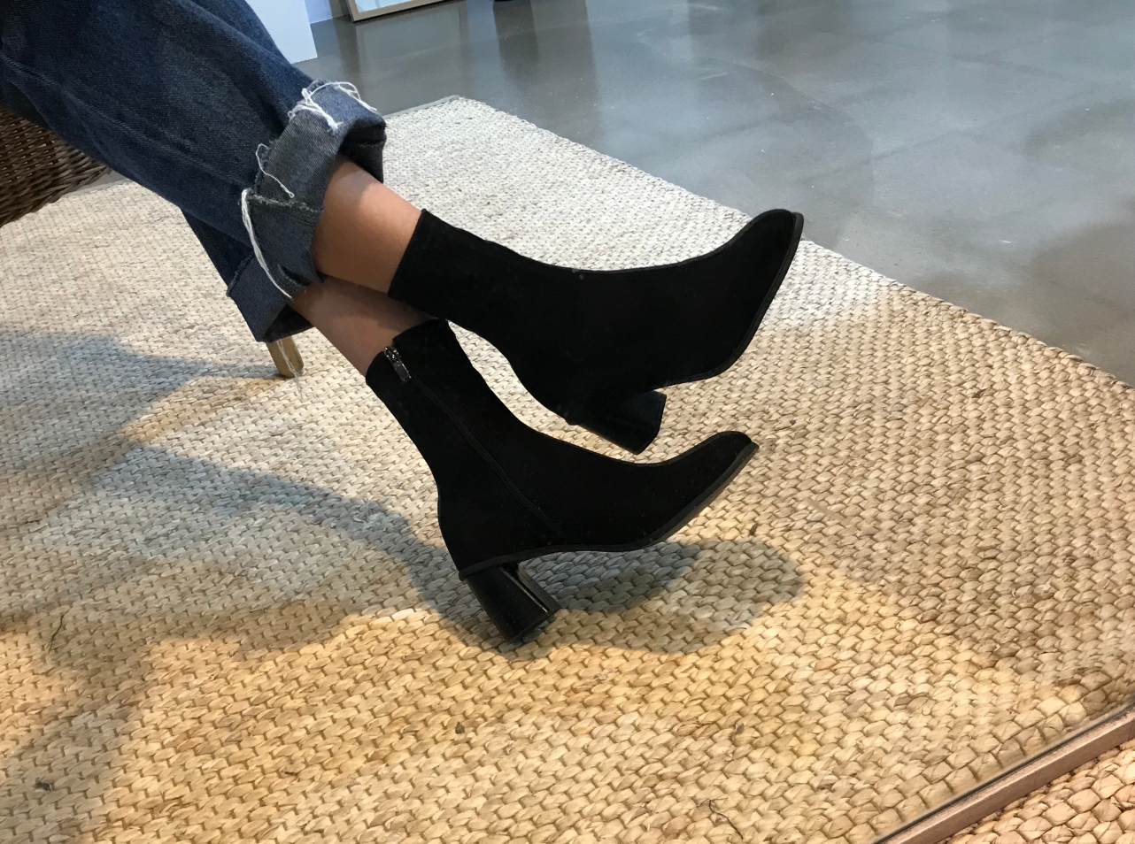 Suede Socks Mid-Heel Angle Boots Black, Brown Fall