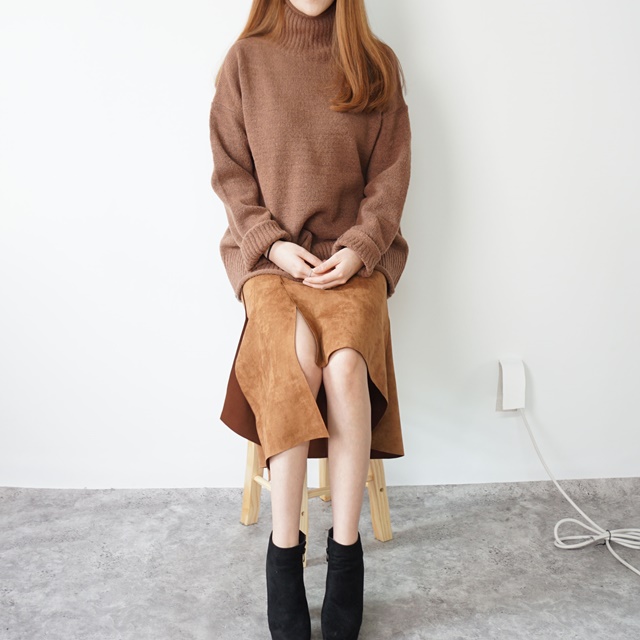 Mermaid a-line leather unverted suede brown colore