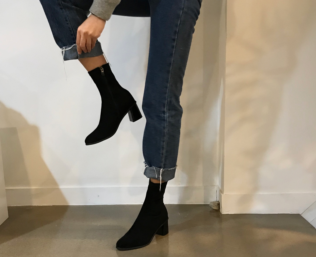 Suede Socks Mid-Heel Angle Boots Black, Brown Fall