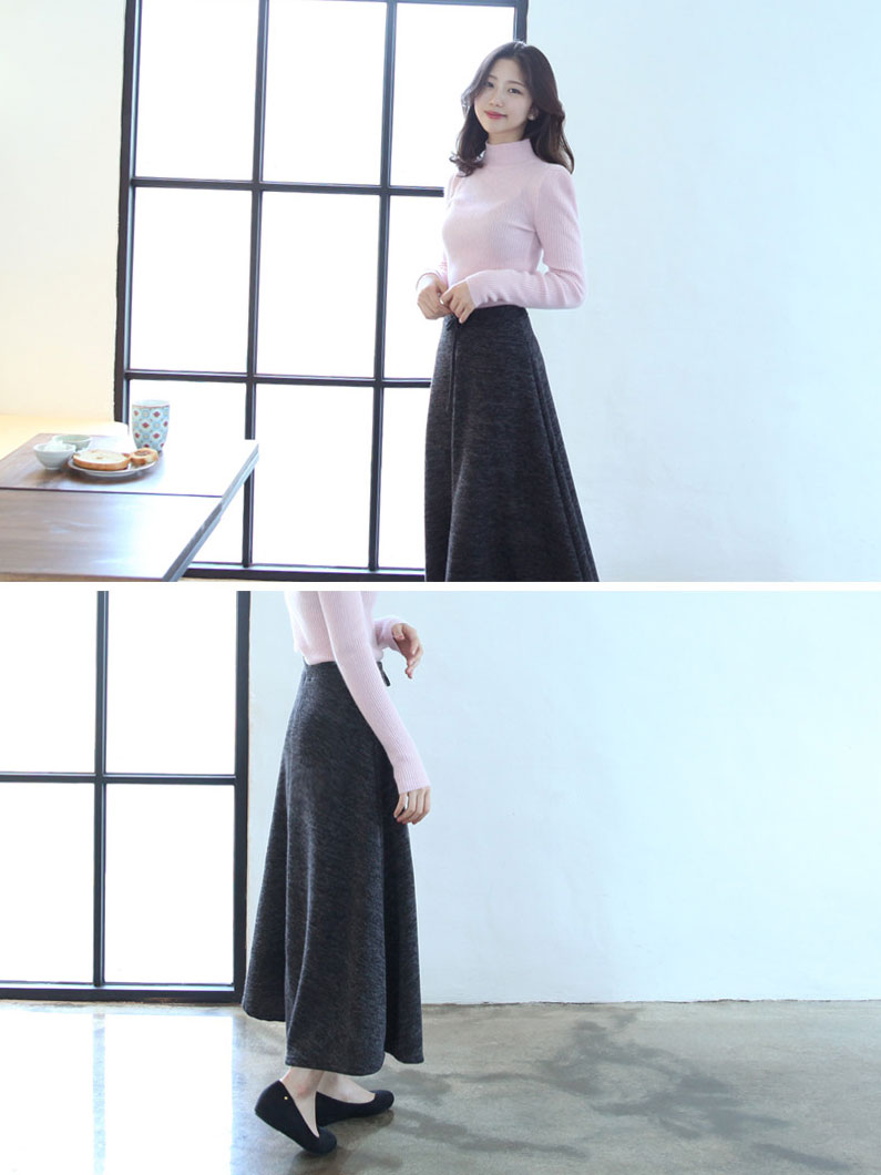 Brushed flared skirt Able banding Basic Basic Long