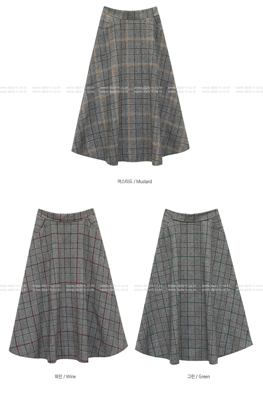 Long sleeved wool flare check A line Women's 30