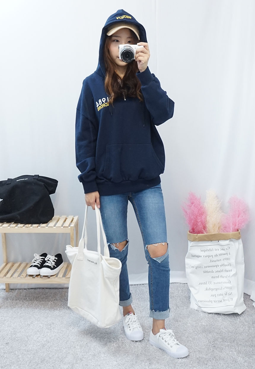 Daily Diary Round Zipper Canvas Eco Bag 2color Stu