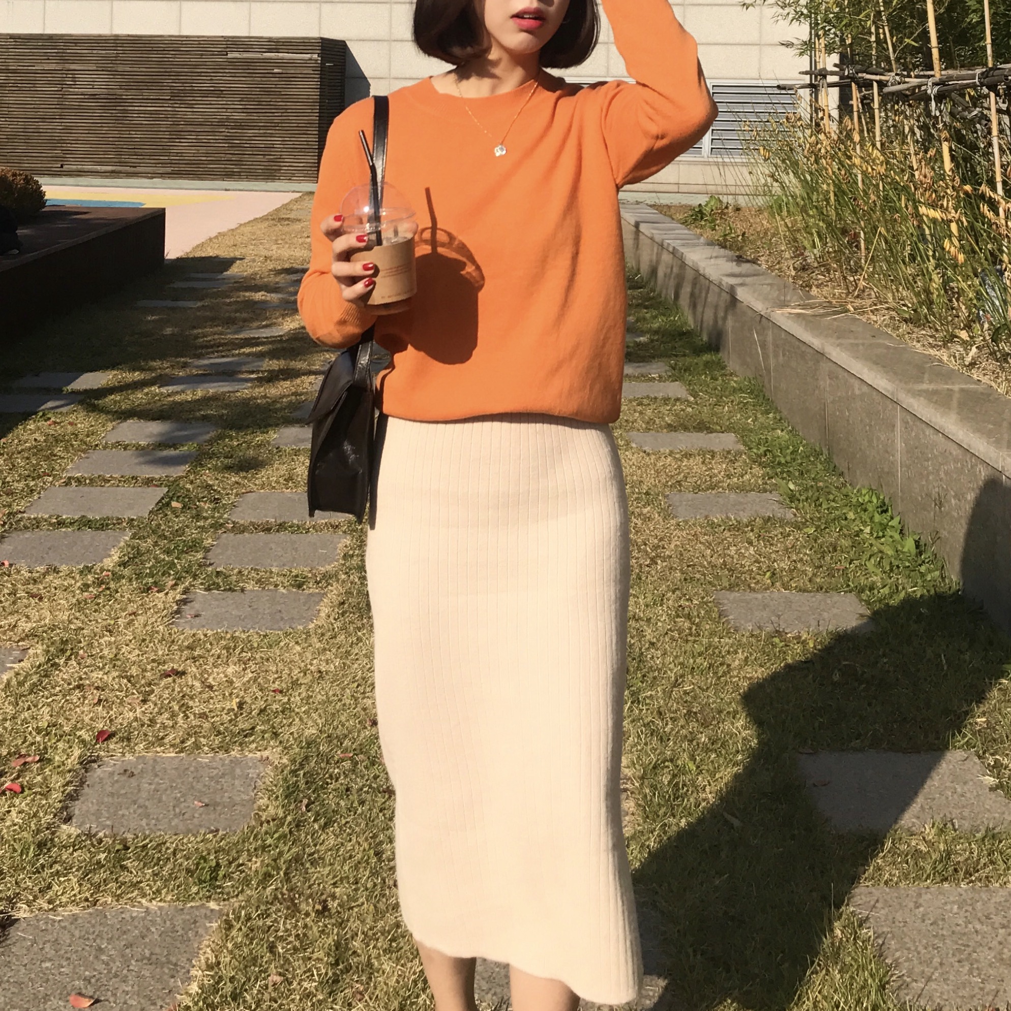 Basic Knit Skirt 2color Skirt Winter Black Long