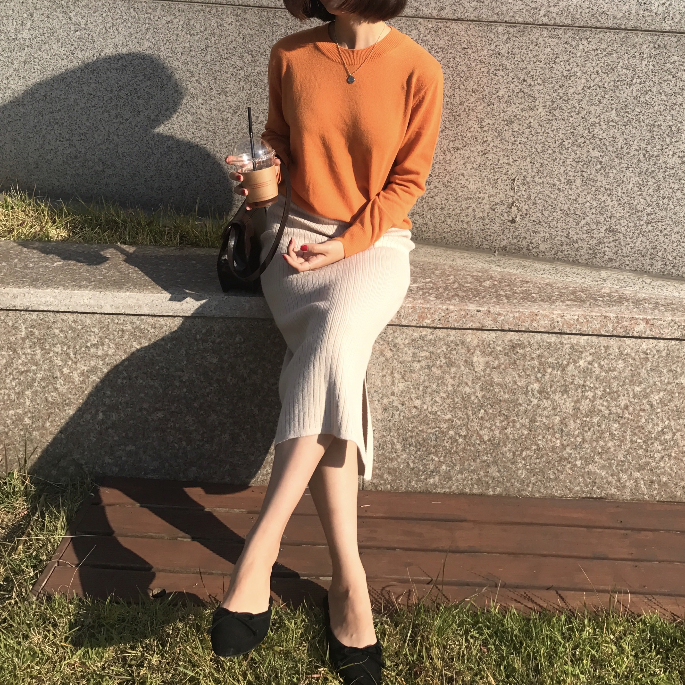Basic Knit Skirt 2color Skirt Winter Black Long