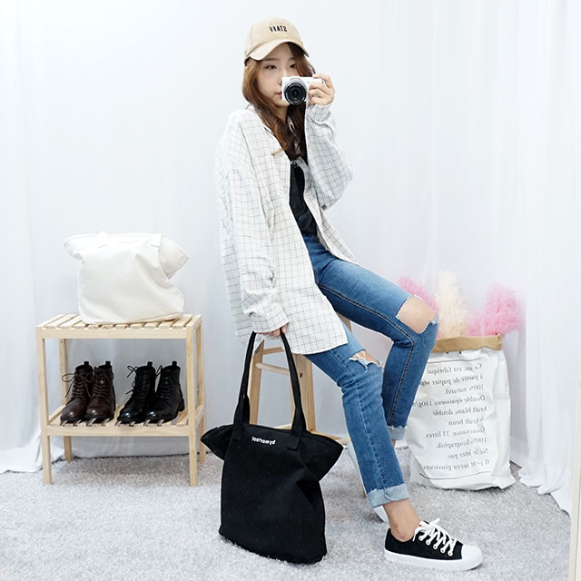 Daily Diary Round Zipper Canvas Eco Bag 2color Stu