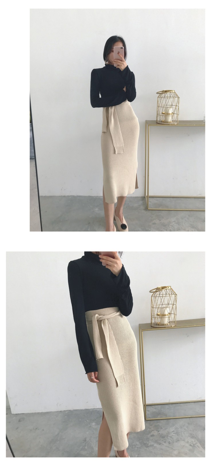 Slim H line Goliath knit winter long skirt slit lo
