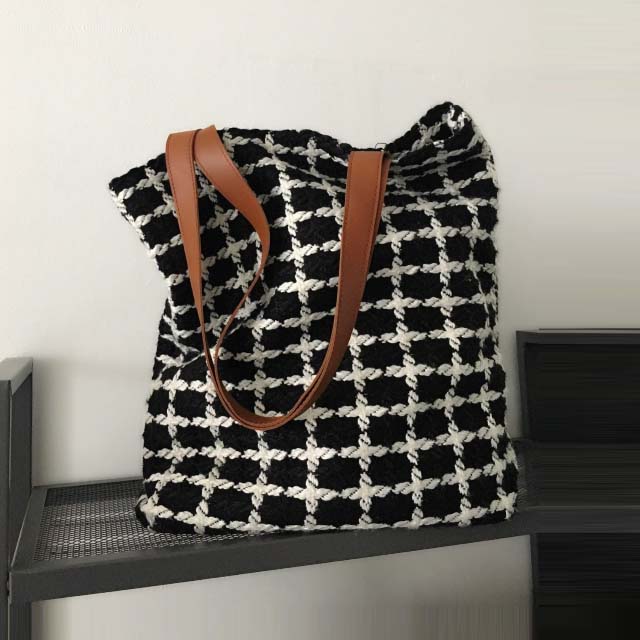 Daily Knit Eco Bag Winter Check Cloth Bag