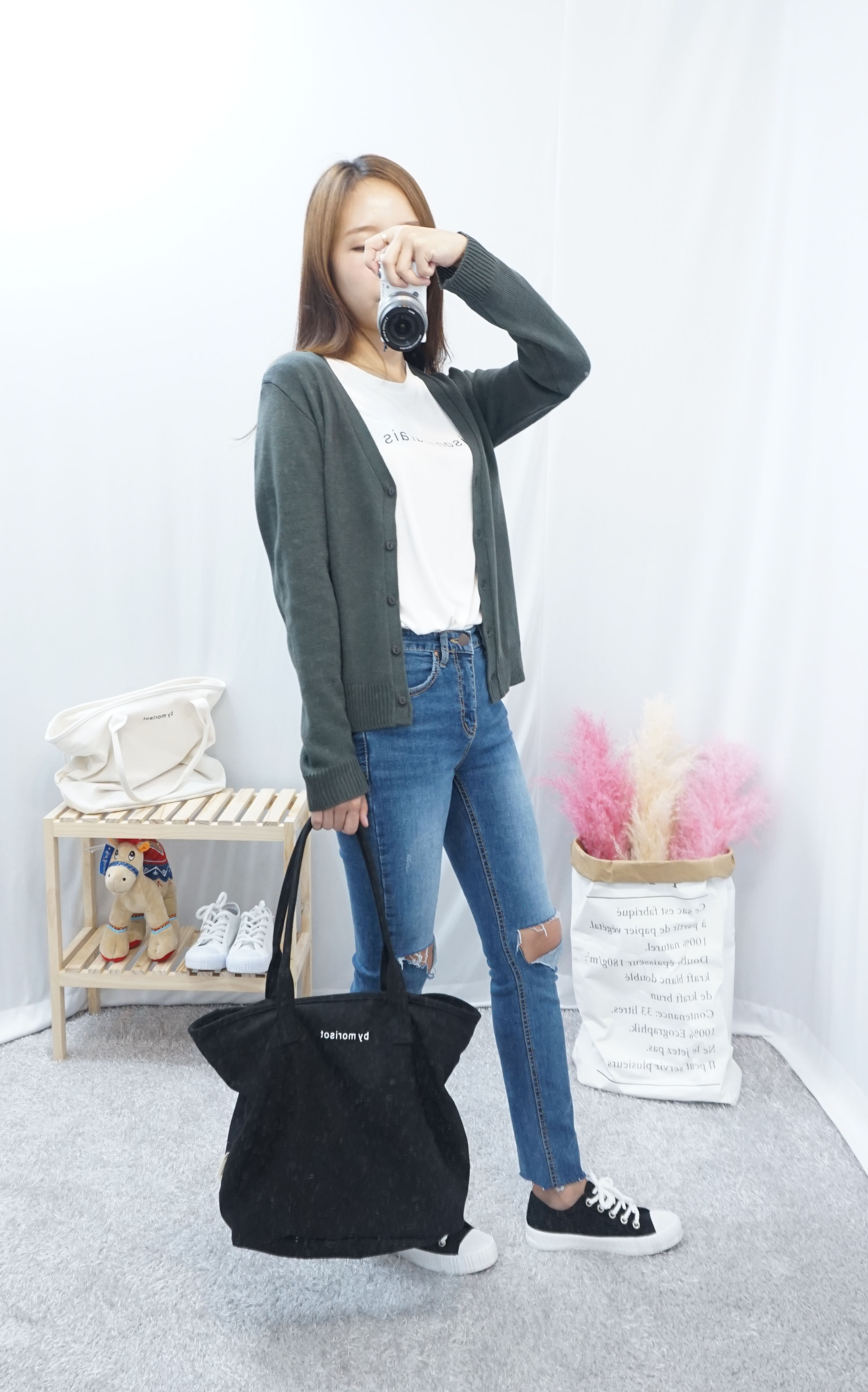 Daily Diary Round Zipper Canvas Eco Bag 2color Stu