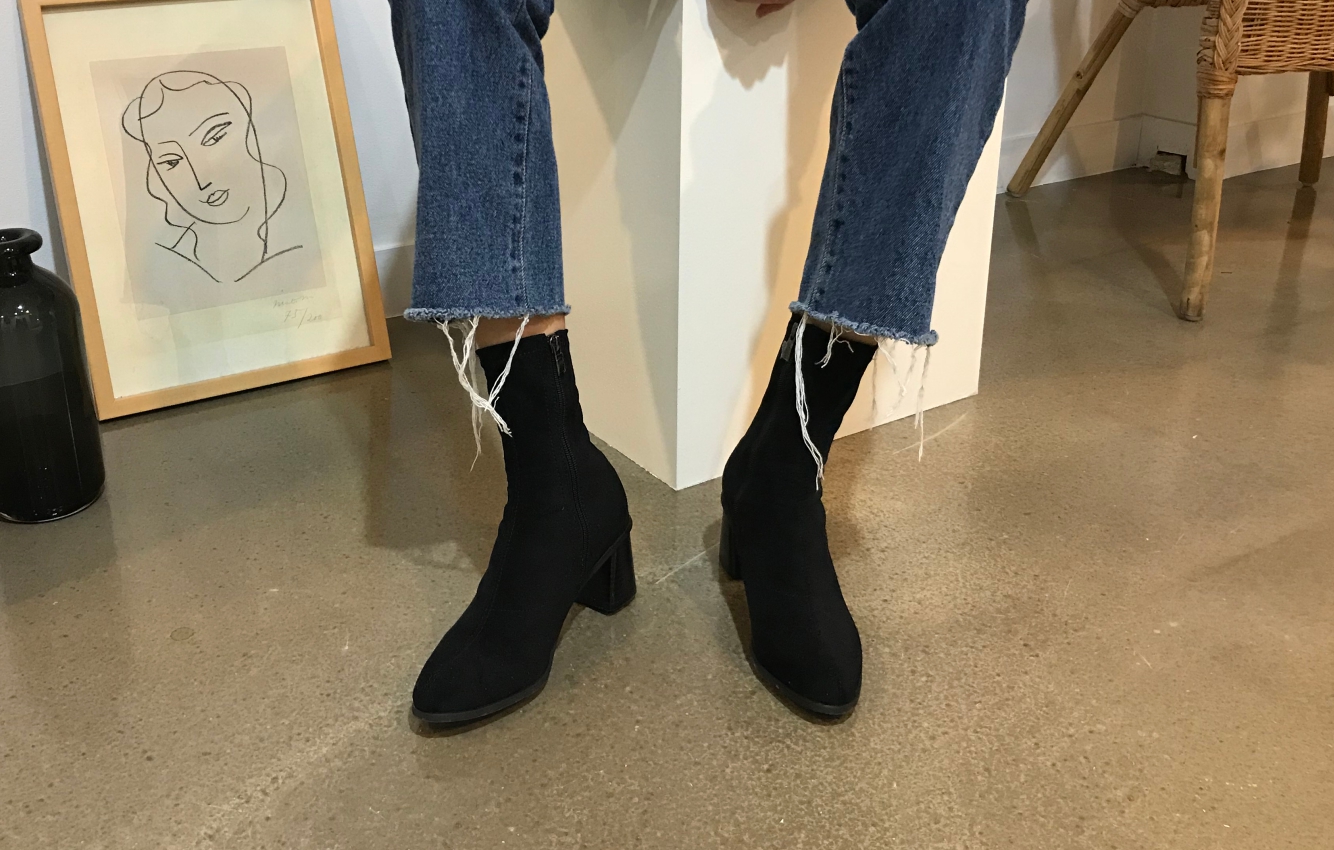 Suede Socks Mid-Heel Angle Boots Black, Brown Fall