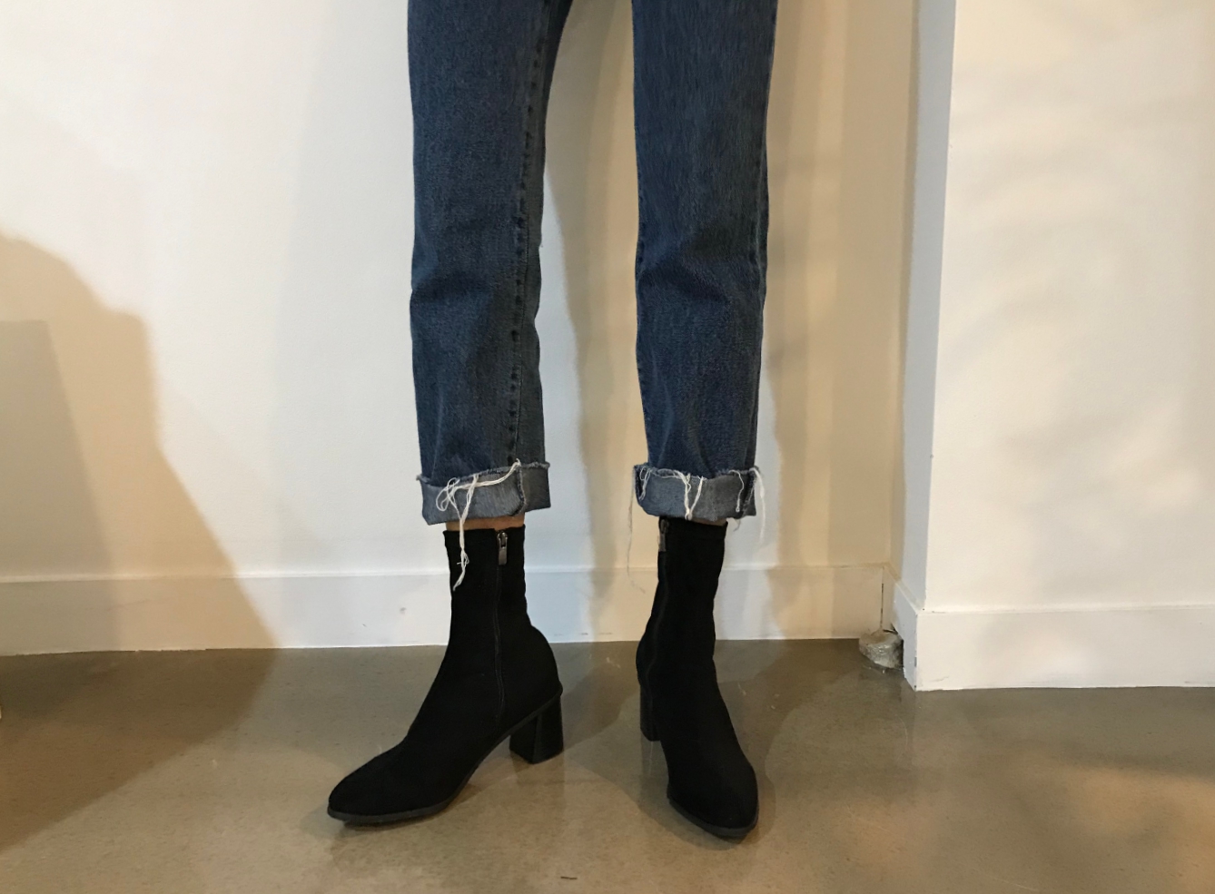 Suede Socks Mid-Heel Angle Boots Black, Brown Fall