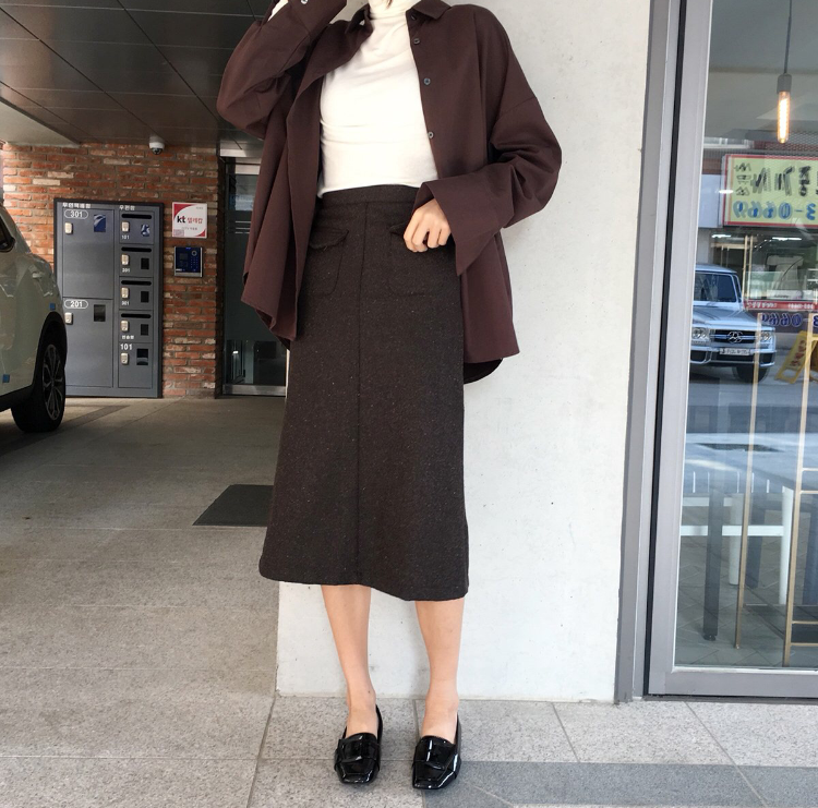 High waisted wool Bocashi pocket skirt 2color Wint