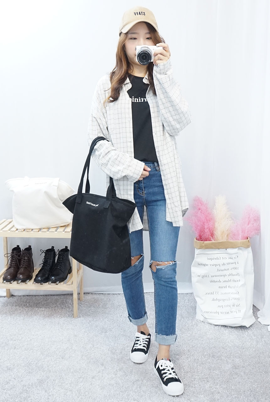 Daily Diary Round Zipper Canvas Eco Bag 2color Stu