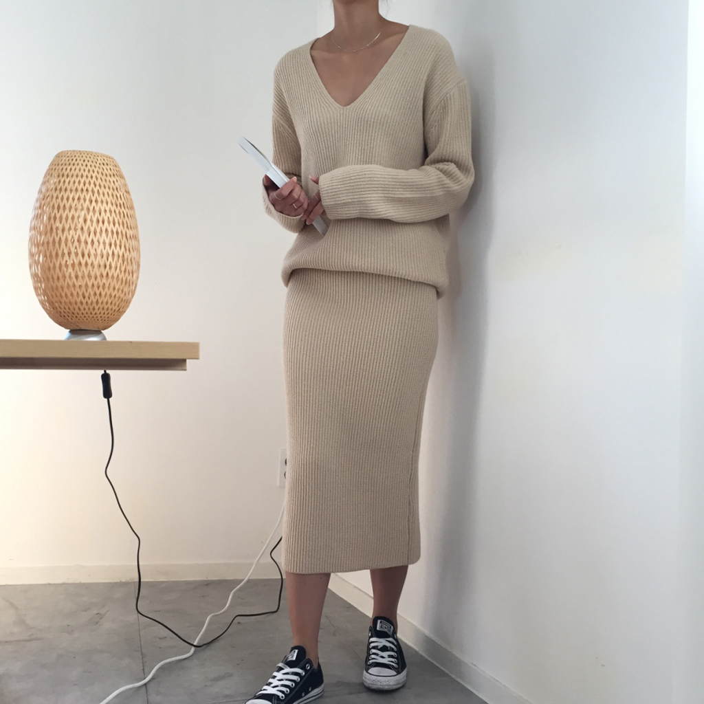 Winter Goliath Knit Long Skirt 3color Coordination