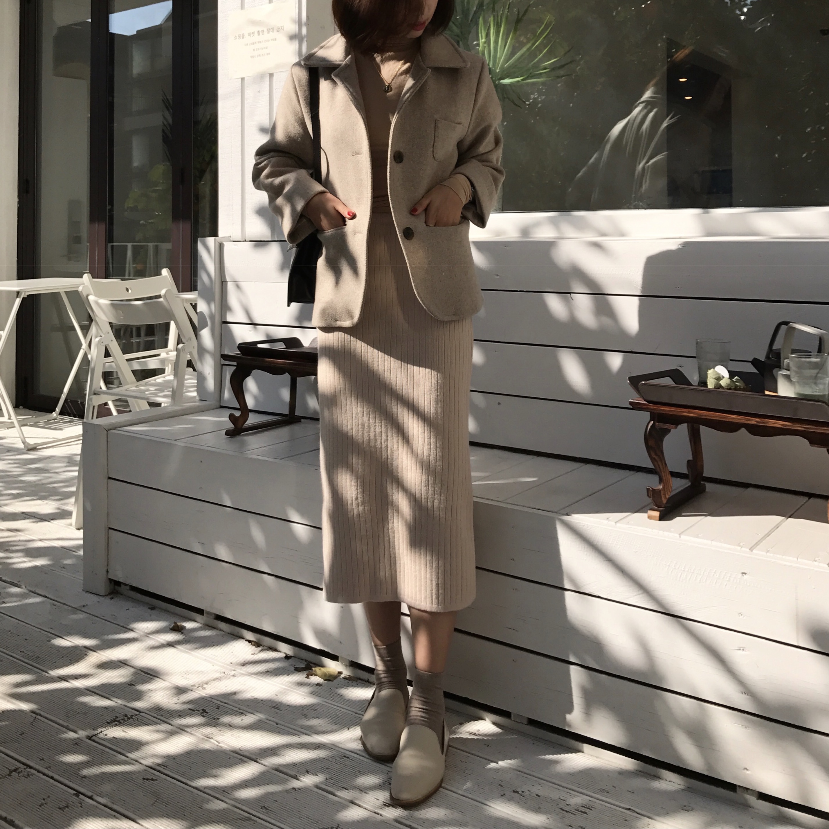 Basic Knit Skirt 2color Skirt Winter Black Long