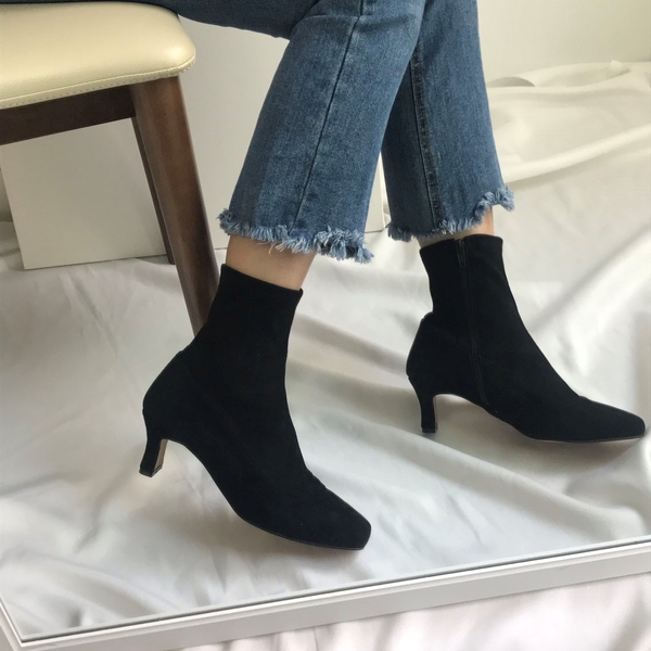 Suede Slim Square Round Middle-heel Women's Ang