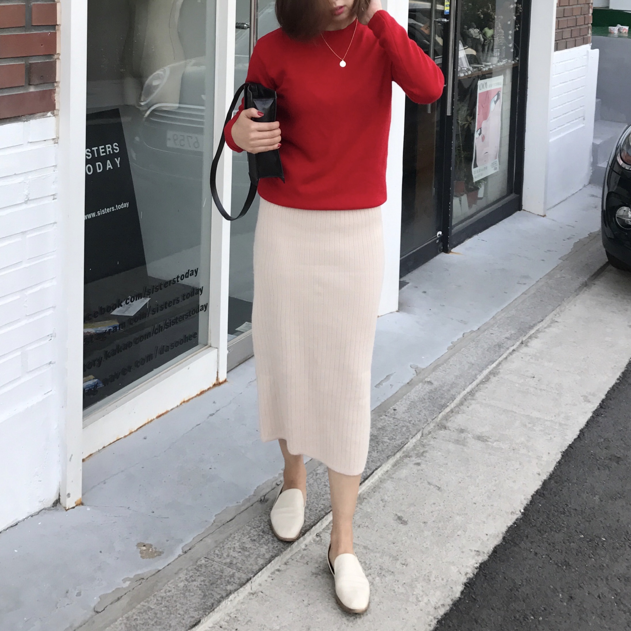 Basic Knit Skirt 2color Skirt Winter Black Long
