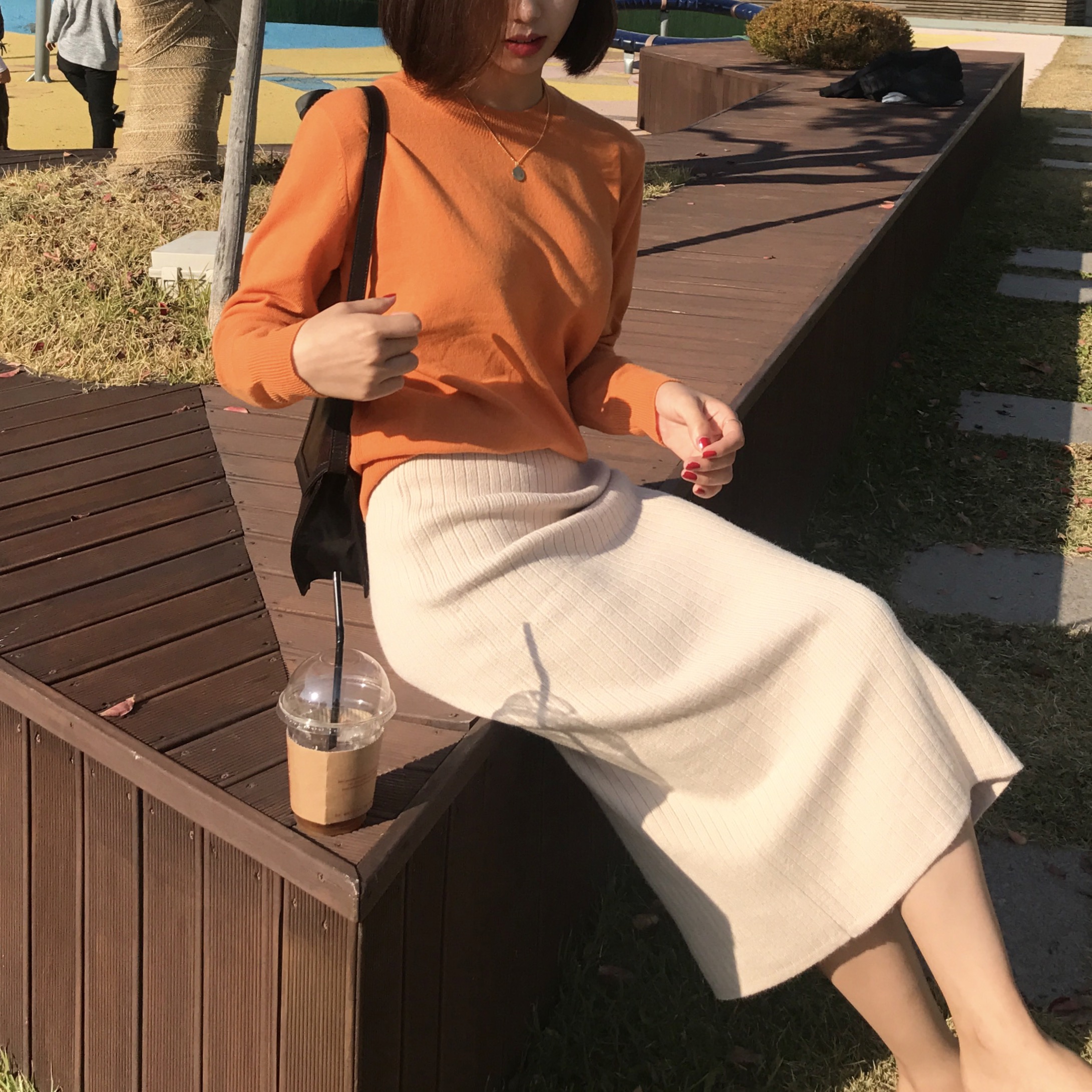 Basic Knit Skirt 2color Skirt Winter Black Long