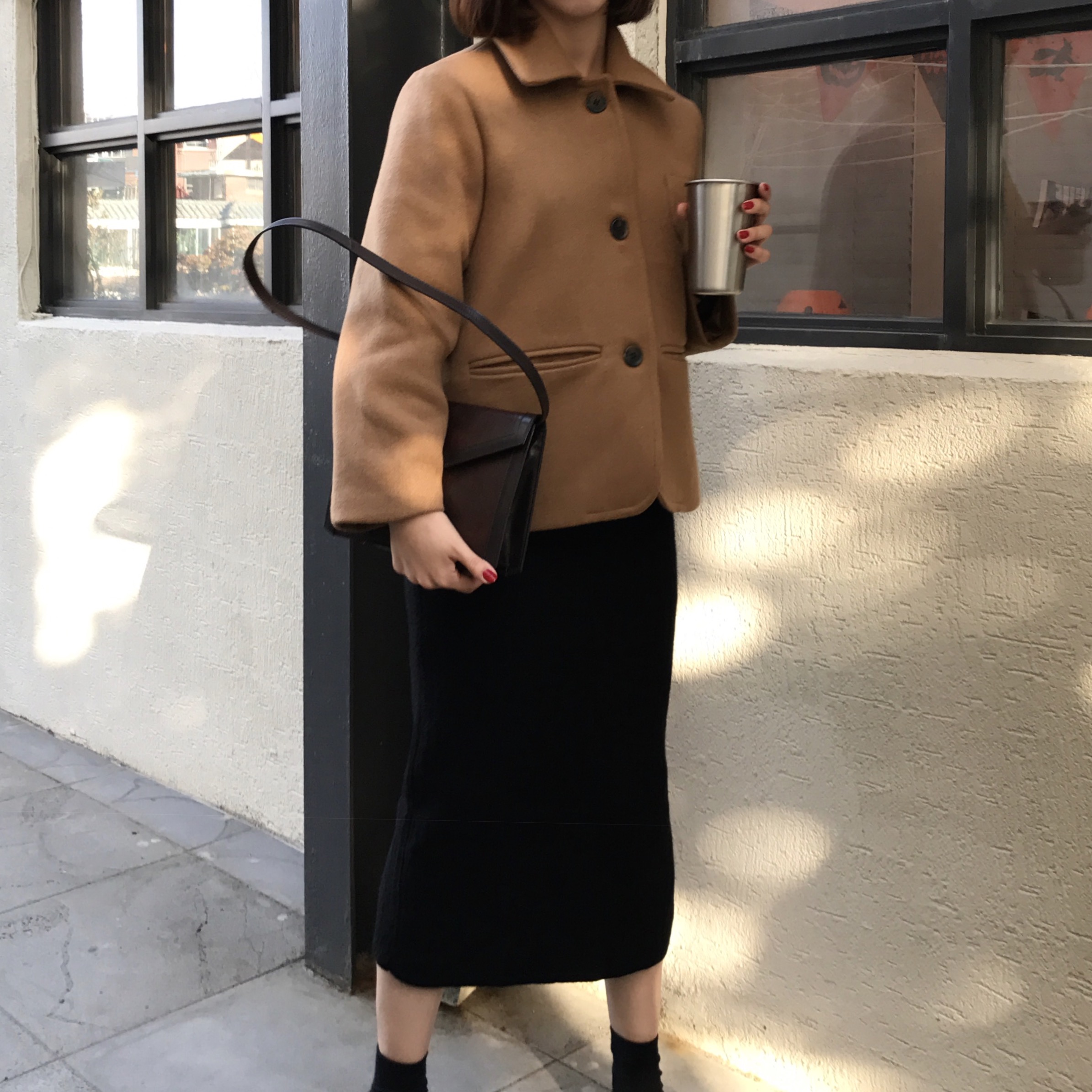 Basic Knit Skirt 2color Skirt Winter Black Long
