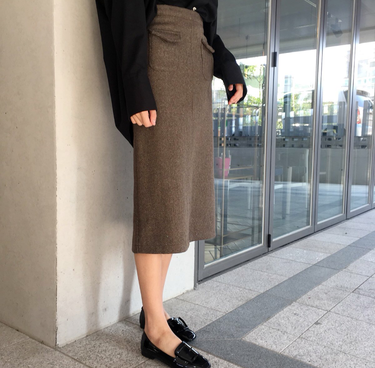 High waisted wool Bocashi pocket skirt 2color Wint