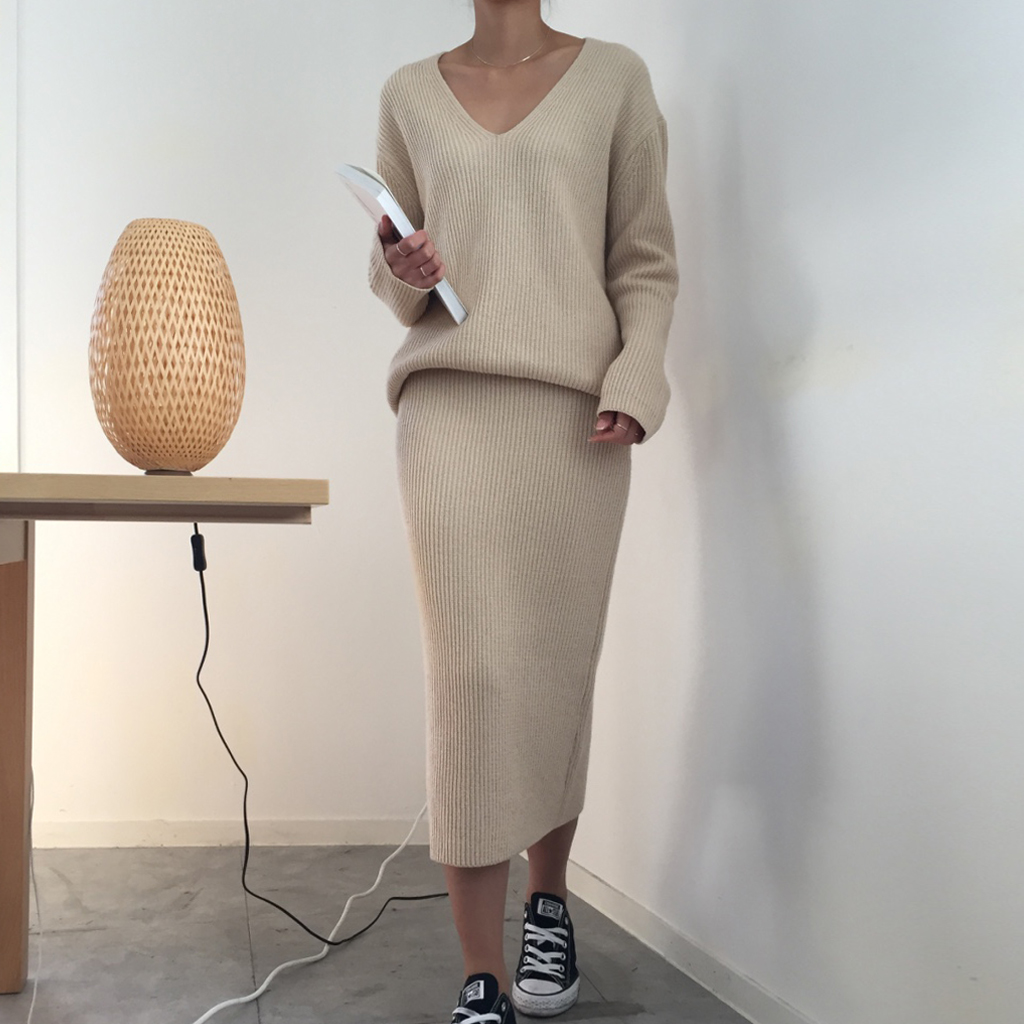 Winter Goliath Knit Long Skirt 3color Coordination