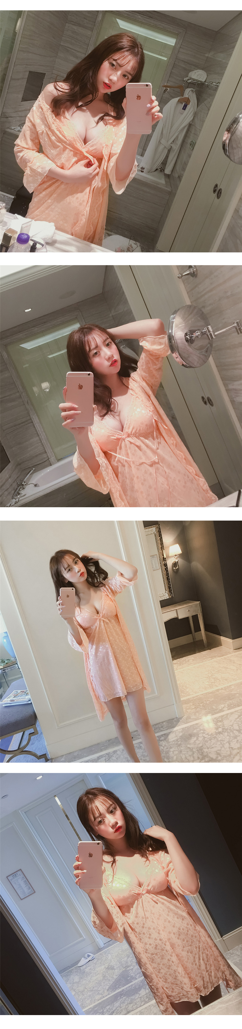 Import Jolly sexy lace gown two piece pajamas 2col