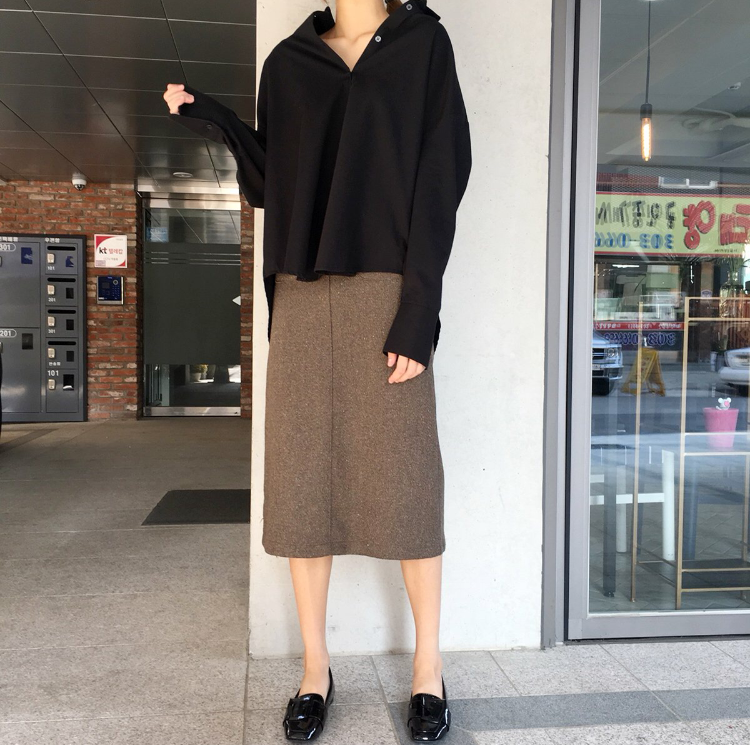 High waisted wool Bocashi pocket skirt 2color Wint